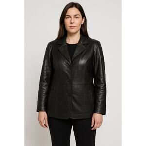 Vintgae Y2K Bromley Buttery Soft Black Leather ButtonUp Long Line Jacket Size XL